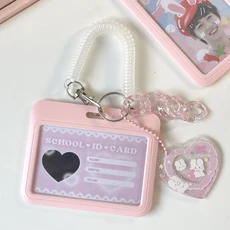 명함정리함 카와이 스카이 블루 밀크 핑크 포토 카드 홀더 신용 ID 은행 사진 디스플레이 버스 보호 케이스 펜던트, [06] Pink Horizontal