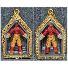 阿贊bell 拳擊魂魄勇 擋災護身平安護主安全替身 魂魄勇護衛保鑣招財顧家 泰國聖物, 1個, 紅衣黃褲－鍍金開合殼