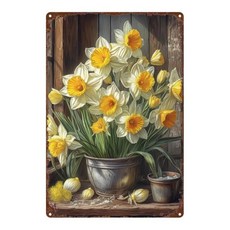 빈티지 봄 수선화 금속 간판 철제 레트로 벽장식 플라크 양철판 커피숍용, 기본