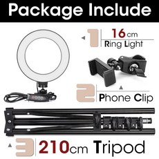 LED 사진 조명 SELFIE ) 스탠드 홀더 (삼각대 링 램프 전화 라이트, 16cm and 210cmTripod, 1개