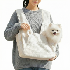 GANDA 강아지 고양이 포대기 슬링백 이동가방 어깨형 앞가방, 아이보리, 1개