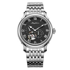 RHYTHM 黑面羅馬字 律動鏤空讀秒 24/H 機械自動上鍊鋼帶銀腕錶 型號：A1508S02