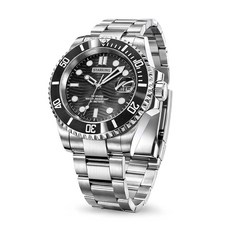 STARKING 남성용 오토매틱 다이버 시계 Miyota 8215 일본 오토매틱 무브먼트 사파이어 크리스탈 5ATM 방수 스테인리스 스틸 자동 날짜 블랙. 캐주얼