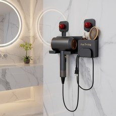 조아리빙 무타공 수납 드라이기 거치대 강력고정, 1개, 그레이