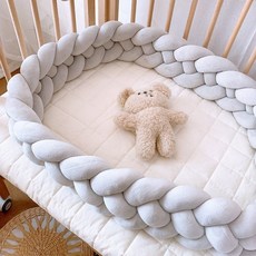 침대범퍼 침대울타리 범퍼침대가드 침대가드 트위스트, 4 가닥   밝은 회색  워시 백