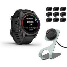 Garmin가민페닉스 7S 프로 사파이어 솔라 GPS 스마트워치카본그레이 블랙밴드 번들 충전기 포트 프로텍터9팩 및 휴대용 스탠드3개, 1개