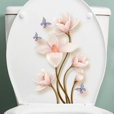 욕실 방수 화장실 뚜껑 스티커에 대 한 1PC 간단하고 우아한 꽃 나비 스티커, Pink, 1개