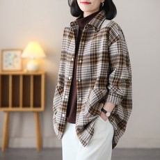여성용 가을 겨울 봄 데일리 긴팔 기모 셔츠 빅사이즈 블라우스 루즈핏 체크 셔츠