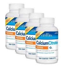21센추리 칼슘 시트레이트 + D3 쁘띠 코팅 타블렛 21st Century Calcium Citrate + D3 Petites Coated Tablets, 4개, 200정