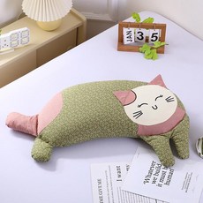 귀여운 고양이 코튼 캐릭터 목베개 낮잠 학생용 기숙사 회사 등쿠션 의자쿠션, 아쿠아그린
