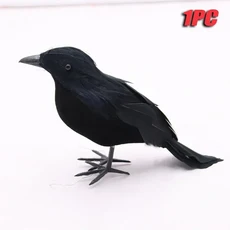 할로윈 검은 까마귀 장식 세트 사실적인 깃털 까마귀 수제 무서운 소품 실내외 파티 및 유령 장면용, 03 Straight Headed-1PC