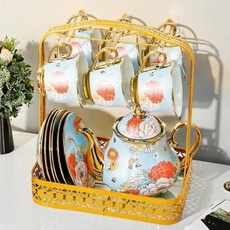 英倫描金花卉咖啡杯壺套裝 附收納架, WF-3114咖啡杯壺套裝,1200, 1個