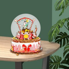 Zhijing 3D 어셈블리 우드 퍼즐 자신의 목조 음악 상자 공예 키트 건물 키트를 구축(Pink), 분홍색, 1개