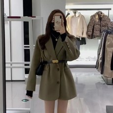 春季新款韓版寬鬆中長款腰帶高街潮流女西服