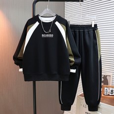 男童春秋休閒衛衣套裝2026新款時尚帥氣中大童韓版拼色印花兩件套