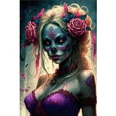 자들의 설탕 해골 컬러 로즈 플로럴 불꽃 초상화 페인팅 거실 집 꾸미기용, I. 50x70cm Full Round