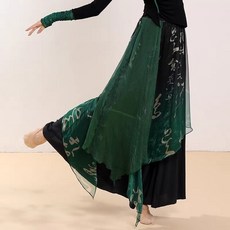 柳歌衕款古典舞上衣 飄逸紗衣 中國舞劇目演出服, 黑+綠  褲裙,S