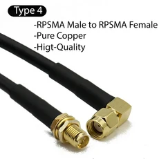 RG58 RP-SMA 여성 직각 연장 케이블 WiFi 네트워크 카드 용 구리 피더 와이어 라우터 안테나, 05 500cm, 03 Type 4