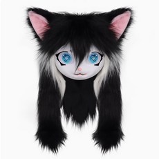 獸頭套 福瑞 cos 獸頭 cosplay 可穿戴 來圖定做, 黑白色, 1個