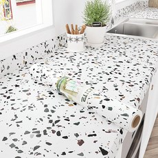 STICKEEP 매트 화이트/블랙 테라초 접촉지 주방 대리석 필 앤 스틱 조리대용 방수 자체 접착 화강암 비닐 랩 벽지 식탁 캐비닛 책상용 45 x 800.1cm(17.7