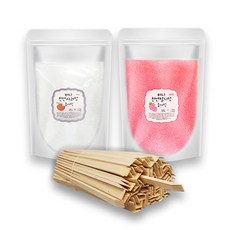 천연솜사탕설탕 연한색 200명세트 솜사탕 설탕 2Kg + 전용스틱 200개 (자일리톨함유), 연한 딸기맛, 사과맛