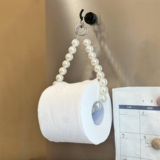 이지유 비즈 구슬 두루마리 휴지 걸이 (+매직후크) 무타공 벽걸이 홀더, 진주, 1개