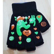 兒童用針織手套(黑底、可愛圖案)