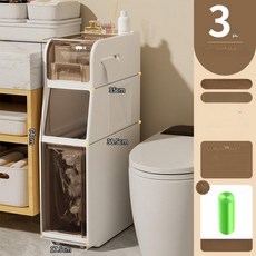 초슬림 틈새 수납장 슬림 정리함, 17.5cm 폭 3단 바닥 양쪽 휴지통 상단