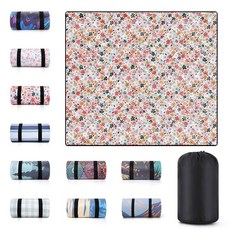 멤키야 60X80 그라운드 야외 공원 없는 해변 방수 패딩 접이식 담요 모래 잔디 피크닉, Multicolored Flowers, 6'8" x 5' (Rectangular)