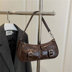 여성용 PU 가죽 숄더백 소형 더블 포켓 디자인 여성용 언더암 백 Y2k 빈티지 여성 핸드백 클러치 지갑 패션, 커피