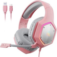 EKSA E1000 게이밍 헤드셋 노이즈 캔슬링 마이크와 RGB 조명 포함 PC PS4 PS5 노트북 호환, EKSA 분홍