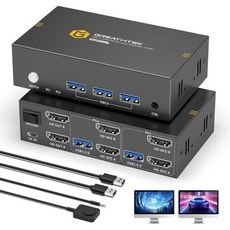 8K HDMI KVM 스위치 2 모니터 컴퓨터 2대 8K60Hz USB3.0 듀얼 모니터 KVM 스위치 2대 PC노트북용 마우스 키보드 공유 및 화면 공유 USB 케이블컨트롤러, Deep Blue