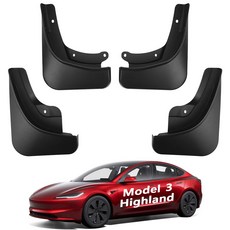 Vihimai 테슬라 모델Y 주니퍼 모델3 하이랜드 호환 머드 플랩 노 테이프 전천후 보호 구멍 뚫을 필요 없음 2026 프리미엄, 1세트, 검은색