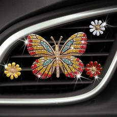 골드 버터플라이 블링 나비 자동차 클립 데코 귀여운 자동차 벤트 클립 - 라인스톤 공기 청정제 세트 데이지 꽃 3개 포함