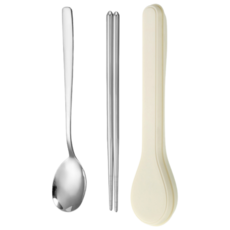 FRIENDLY TABLEWARE 便攜式餐具組 (湯匙 筷子 餐具盒) 304不鏽鋼材質 輕巧好攜帶 多色可選, 02.奶油黃, 1個