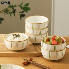 DFMEI 日式清新家用釉下彩麪碗, 1個, 青木風 4.5英寸飯碗【1個裝】:如圖