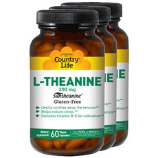 Country Life 左旋茶胺酸素食膠囊 200mg, 60 件, 3個