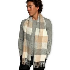 Humble Hilo 울 스카프 헤리티지 격자무늬 씨폼 블루 140694, 라이트 그레이 및 탠