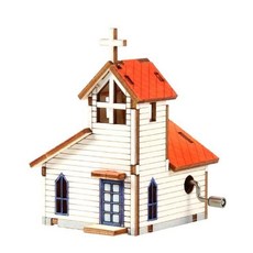 DIY 조립 오르골 교회B 시계 인테리어소품 오르골 모형 우드 영공방 회전 엔틱 태엽 조립 dew+51930eK