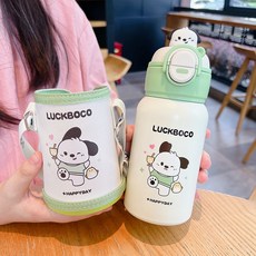 2024創意卡通兒童保溫大容量便攜帶316不鏽鋼一蓋雙飲彈跳吸管杯, 白色【不帶包】:520ml