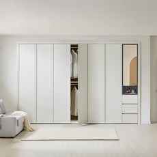 보루네오 안방 붙박이장 슬림 화장대 거울 서랍 맞춤가구 30cm E0등급, 크림화이트