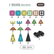 MNTL 磁力積木 霓虹街區系列 50片 螢光色, 1個, 霓虹街區-50pcs(現貨)