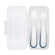 OXO 兒童湯匙叉子組 附收納盒, White, Blue, 1套, Baby Spoon, Baby Fork