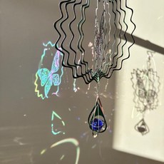 風鈴 曼陀羅風鈴可折疊旋轉彩色掛室內傢居戶外裝飾品, 可旋轉 曼陀羅風鈴-蝴蝶  水滴尾巴