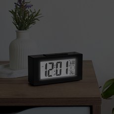 뉴 업그레이드 야광센서 디지털 무소음 탁상시계 알람 SL03, 블랙