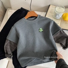 木野鼕季打底衫湖州織裏童裝男童韓版加厚假兩件兒童可愛百搭上衣