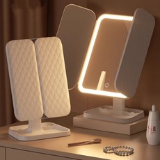 [CYLIFE] 탁상용 스마트 3단접이식 무선충전식 led조명 화장거울 360도회전 LED조명 메이크업 거울 휴대용 LED조명 화장거울 화이트