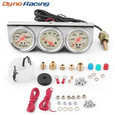 크롬 패널 수온계화씨섭씨 전압계 오일 압력 게이지 화이트 페이스 트리플 키트 노란색 표시등, 1개, 기본