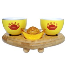 【168開運坊】供奉紫南宮金雞/供奉貔貅/虎爺 專用供杯*2 孟宗竹底座 特贈元寶, 1套, 土-黃色