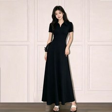 BIKASU 여성 여름 빅사이즈 원피스 반팔 슬림핏 폴로 카라 예쁜 롱원피스